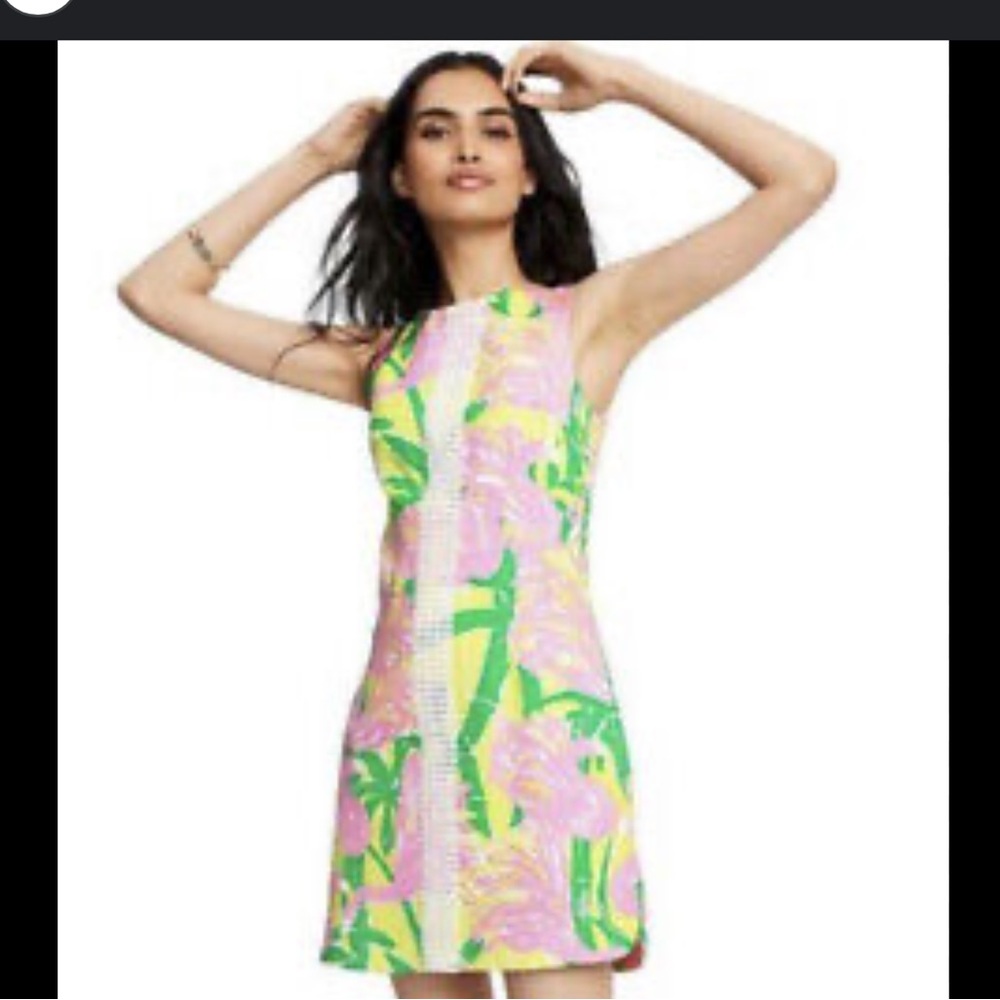 Lilly Pulitzer Green and Pink Halter Sheath Dress